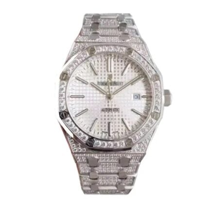 Audemars Piguet Royal Oak Selfwinding 15400 Stainless Steel White Dial Iced Out Replica