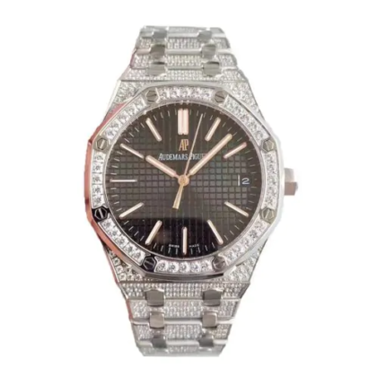 Audemars Piguet Royal Oak Silver Diamond Black Dial A110BL72 İced Out Replica