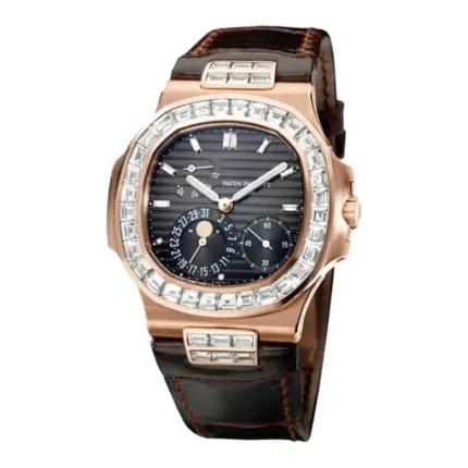 patek-philippe-rose-gold-diamond-brown-leather-dial-replica-watch