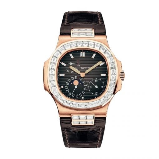 patek-philippe-rose-gold-diamond-brown-leather-dial-replica-watch