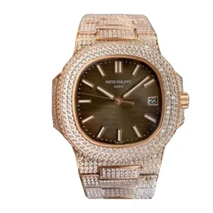 patek-philippe-rose-gold-diamond-brown-dial-replica-watch