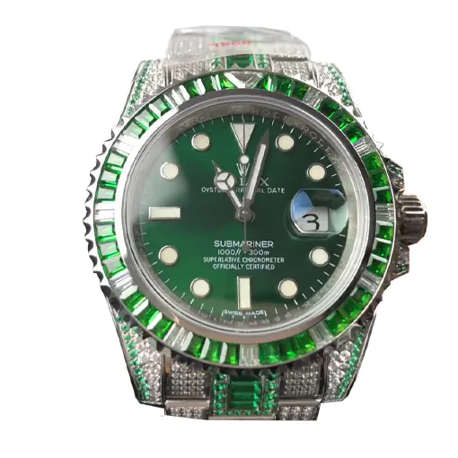 Rolex Submariner 180389 Green Diamond Iced Out Replica